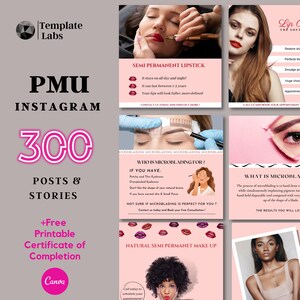 PMU Instagram Post, Microblading Instagram Template, Lip Blush Tattoo Instagram Template, Permanent Makeup Brows, Microblading Social Media