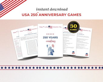 USA 250th Anniversary Games, Patriotic Printables, 4th of July Games, Independence Day Games, America 250th Birthday Printable, 30 Games
