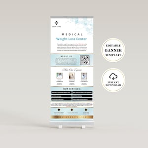Weight Loss Template, Retractable Banner Template, Weight Loss Clinic, Roll Up Banner Template, Editable Canva Template, 30 x 80 in