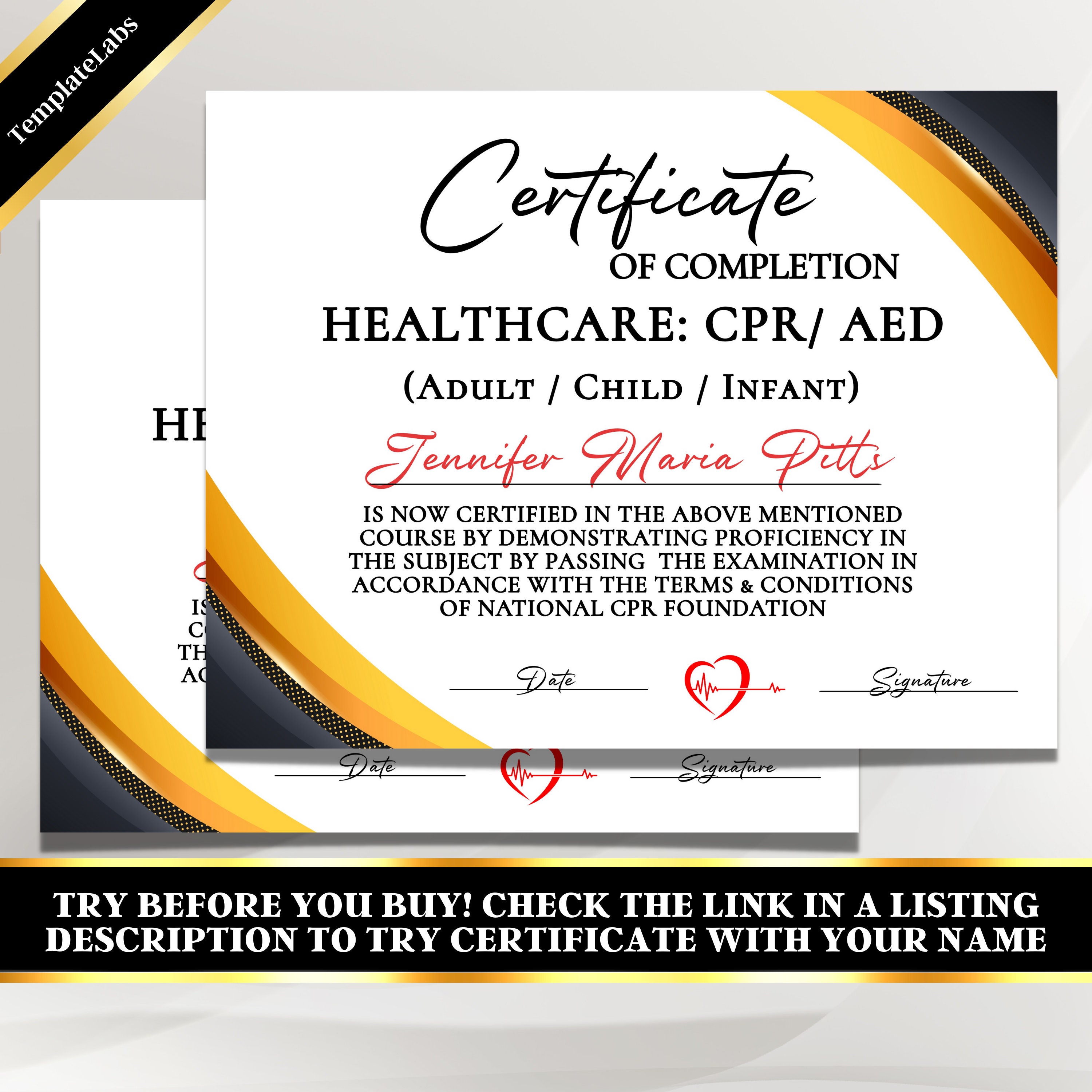 CPR Certificate Cpr Training Certificate Editable Etsy