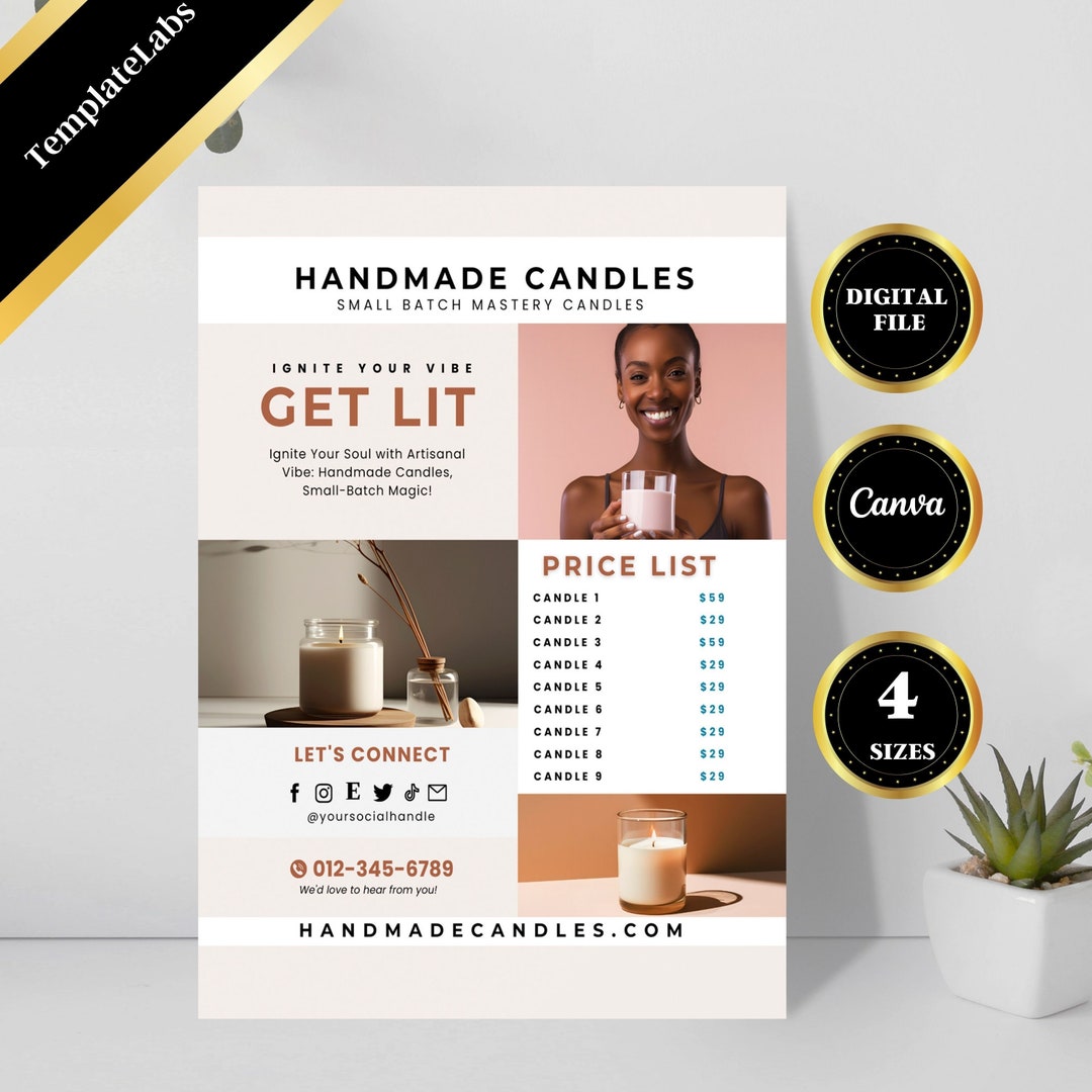 Candle Price List, Candle Printable, Editable Price List Template