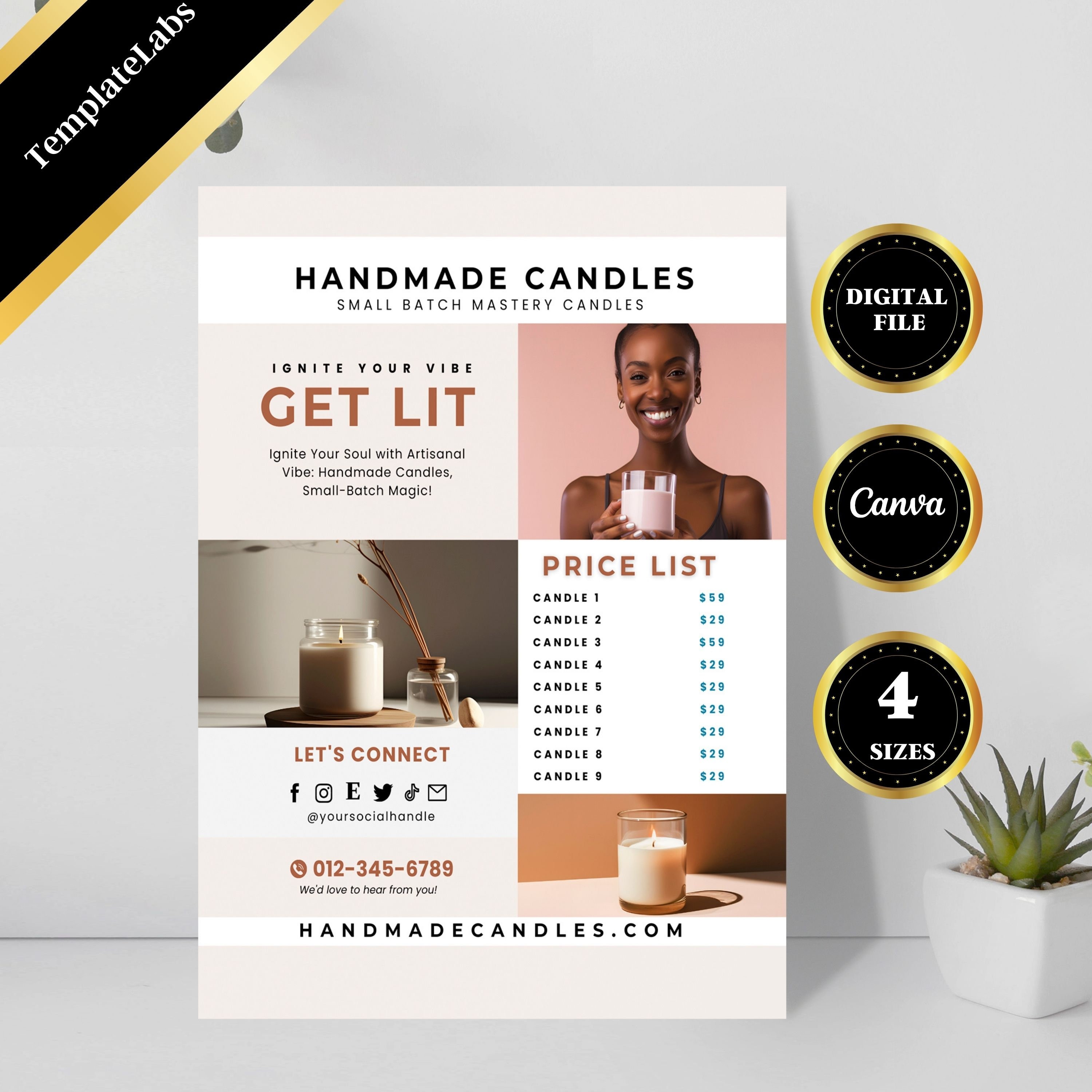 Candle Price List, Candle Printable, Editable Price List Template