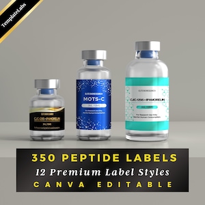 Peptide Labels, Peptide Label Template, Printable Label, Retatrutide Label Template, Editable Peptide Label, DIY Canva Templates