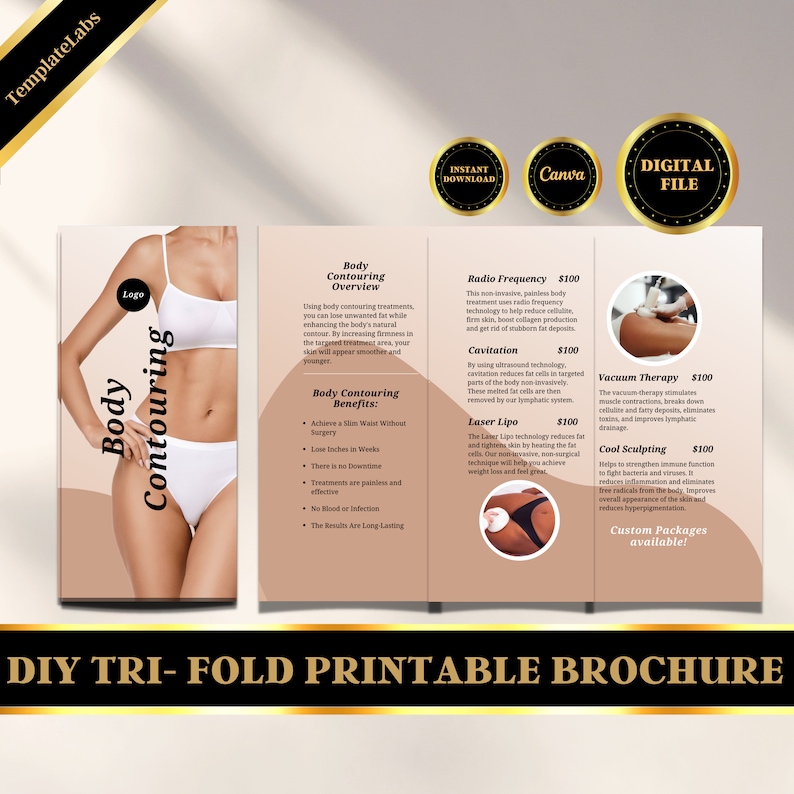 Body Contouring Price List Brochure, Body Sculpting Brochure, Tri Fold