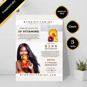 IV Hydration Template, IV Therapy Pop Up Shop, Iv Drip, Brand Awareness Flyer, Flyer Canva, Printable Flyer, Edit in Canva, DIY Flyer