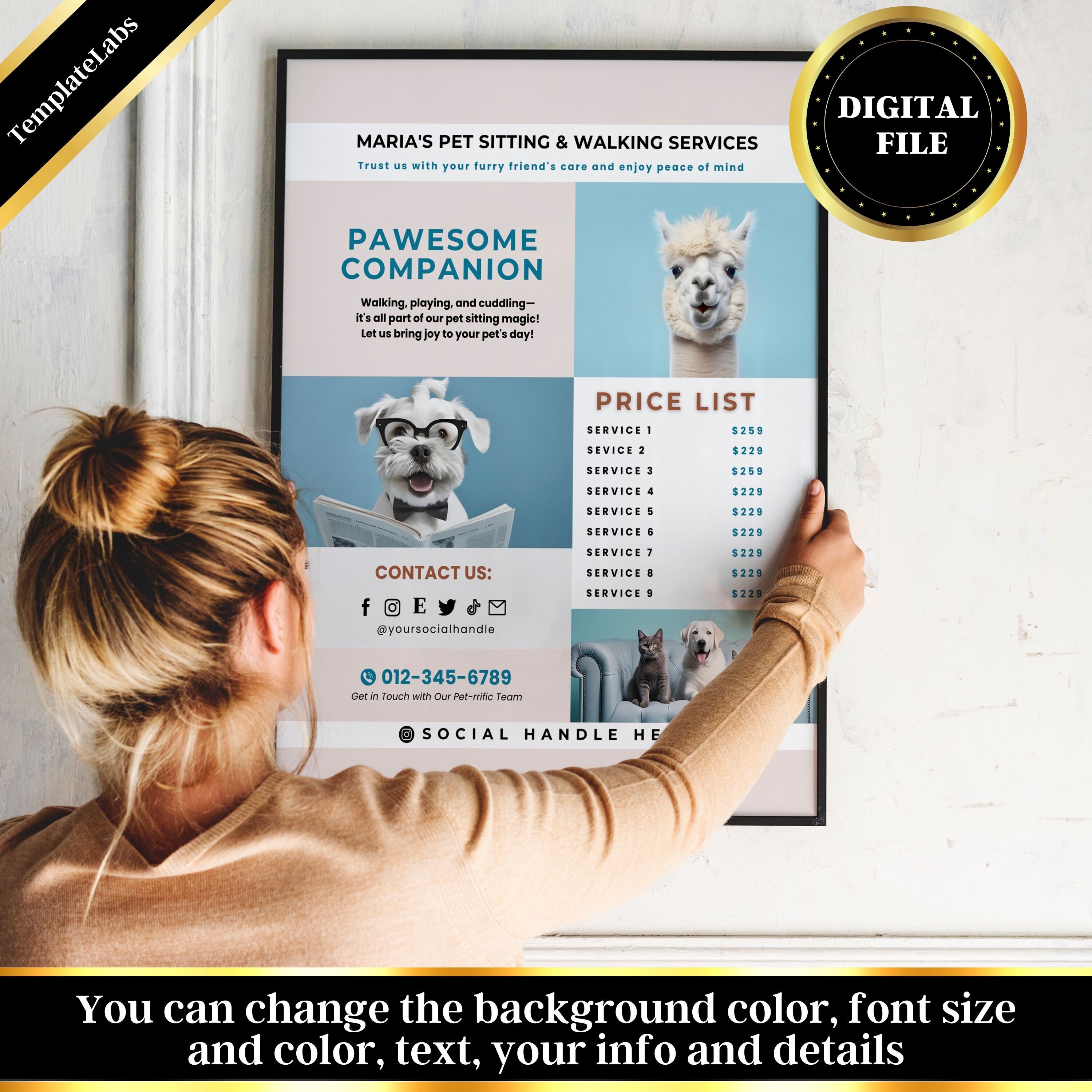 Dog Walker Flyer, Pet Sitting Printable, Pet Sitter Flyer, Pet Care ...
