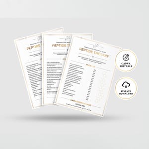 Peptide Price List Template, Peptide Printables, Peptide Therapy Template, Marketing Material, Canva Template, Price Sheet, Fully Editable