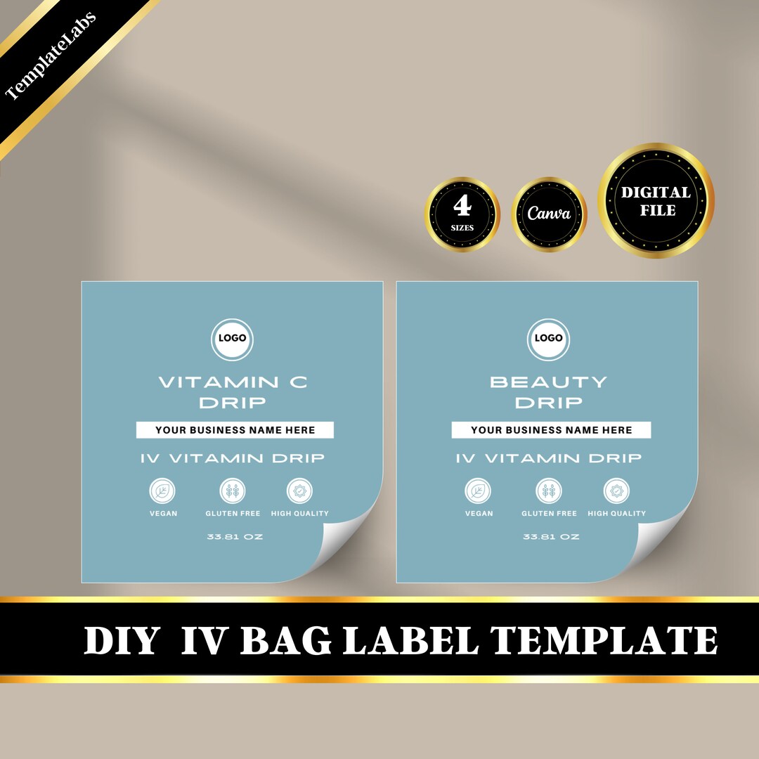 IV Bag Label, IV Label, IV Hydration Labels, Printable Label, Editable
