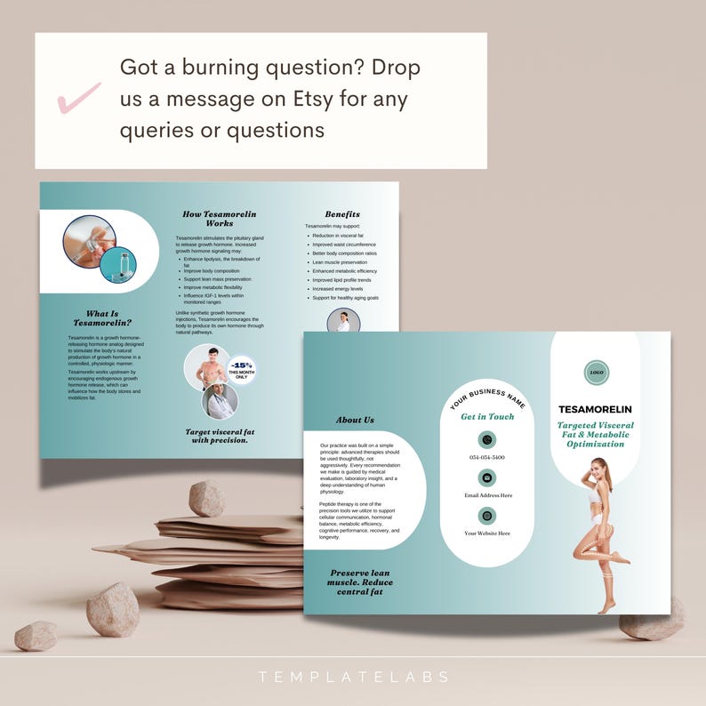 Tesamorelin Trifold Brochure Template, Canva Brochure, Editable Brochure, Pep. Therapy Template, Canva Template image 10