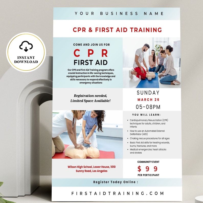 CPR Training Flyer CPR Flyer Cpr Template Cpr First Aid and