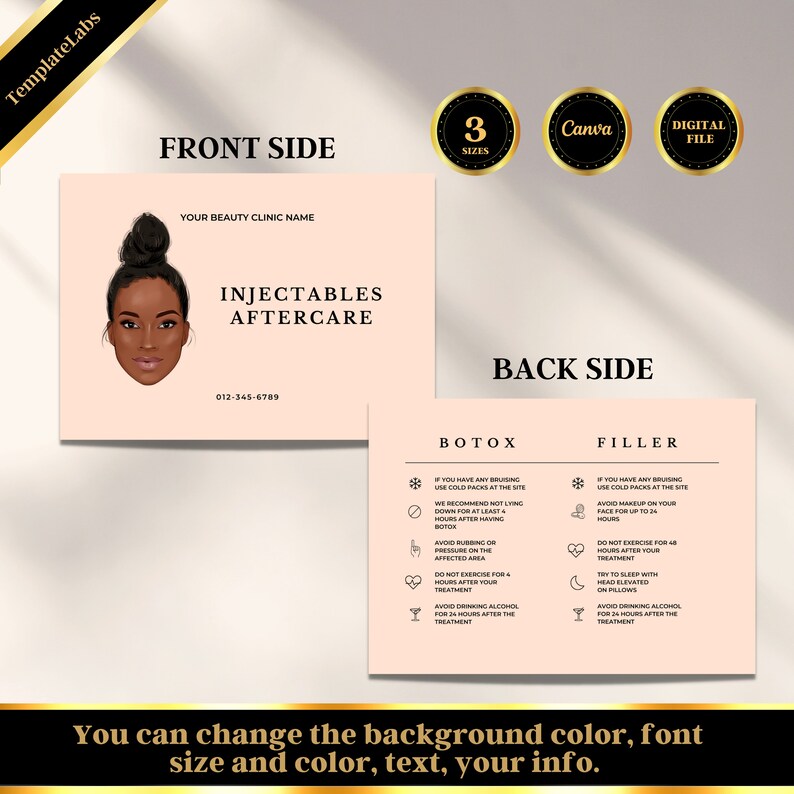 Botox and Filler Aftercare Cards, Botox Filler Card, Canva Aftercare