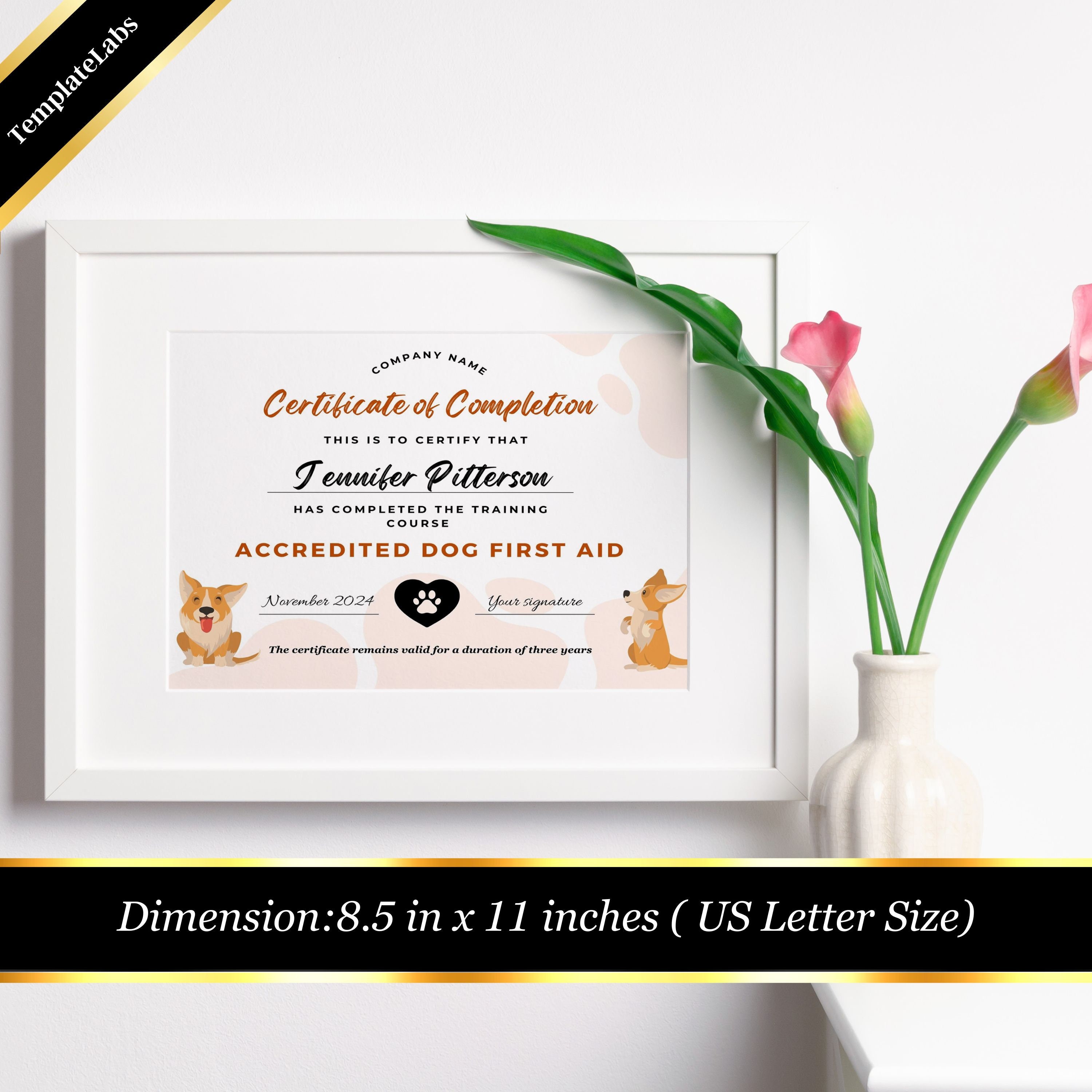 Dog First Aid Printable Certificate, Puppy First Aid, Certificate of Completion Template, CPR ...