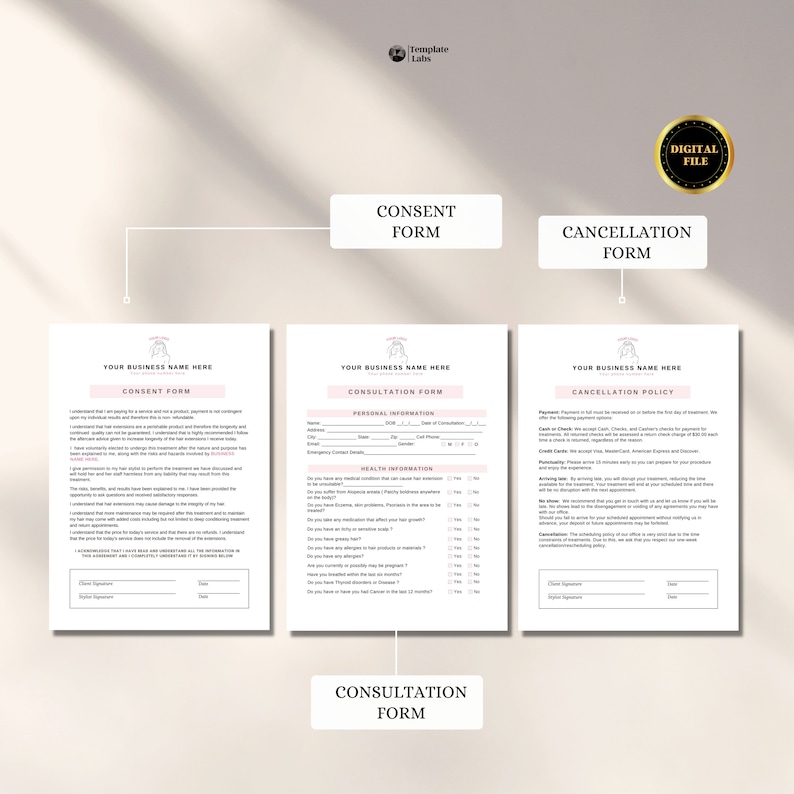 Hair Extension Consultation Forms, Hair Extension Release Form, DIY