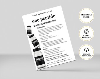 Sermorelin Patient Education Flyer, Peptide Printable Marketing Material, Peptide Therapy Canva, Peptide Advertisement, Printable Flyer