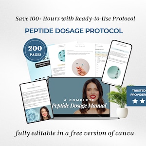 Peptide Information Sheet, Protocol Guide, Peptide Dosage Guide, Peptide Therapy Protocol, Peptide Cheat Sheet Printable, Canva Template