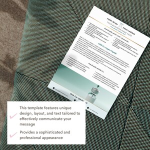 May include: A white and teal brochure with the text "Peptide Therapy" and "Your Business Name Here" on a textured, dark green fabric. The brochure lists benefits of peptide therapy and GHK-Cu: Copper Peptide.