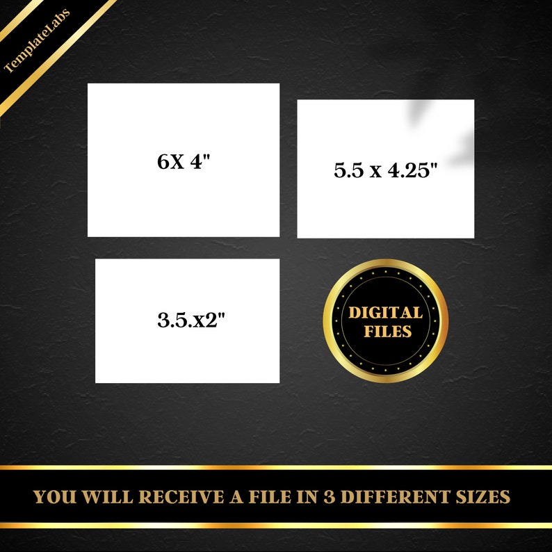 May include: Digital file download of a design in three different sizes: 6x4 inches, 5.5x4.25 inches, and 3.5x2 inches. The text "DIGITAL FILES" is in a gold circle.