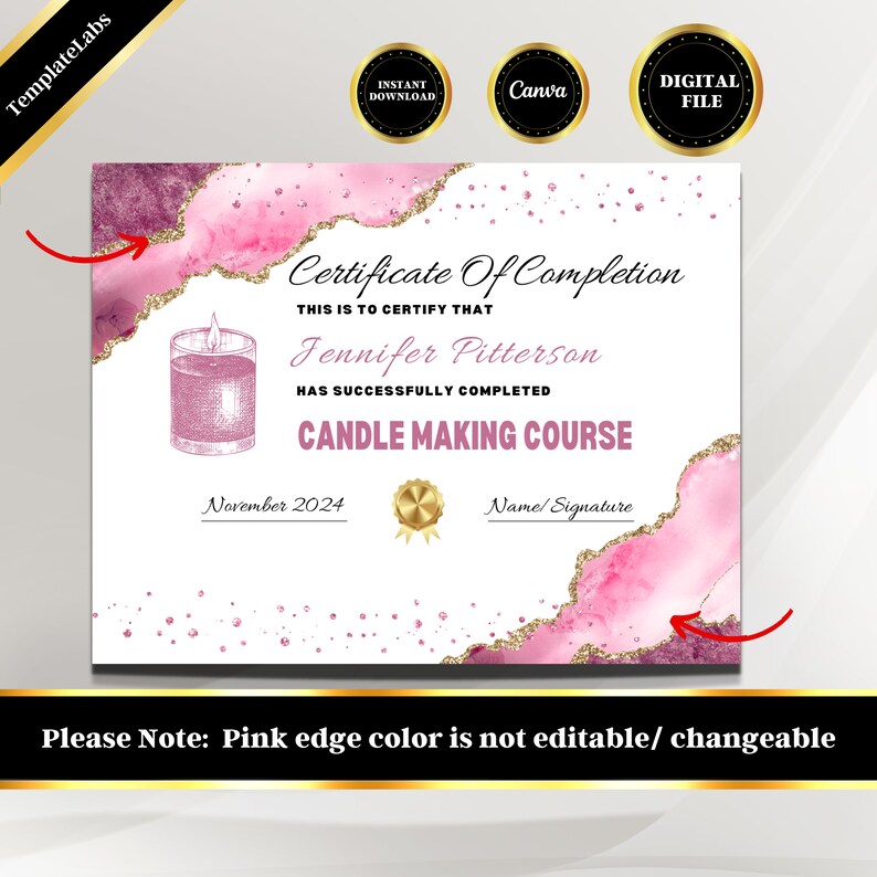Candle Making Course Certificate, Candle Template, Candle Certificate