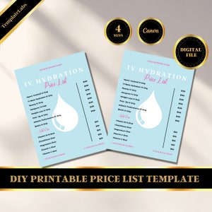 IV Hydration Template, IV Therapy Flyer, Price List Template Canva, Printable Flyer, Editable Flyer, Digital File, DIY Flyer