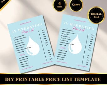 IV Hydration Template, IV Therapy Flyer, Price List Template Canva, Printable Flyer, Editable Flyer, Digital File, DIY Flyer
