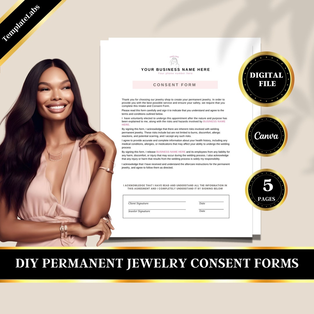 Permanent Jewelry Template, Waiver Permanent Jewelry, Consent Forms