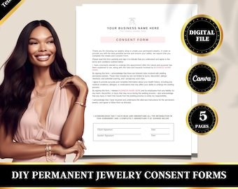 Permanent Jewelry Template, Waiver Permanent Jewelry, Consent Forms, Fully Editable, Edit in Canva, DIY Template, Printable Forms