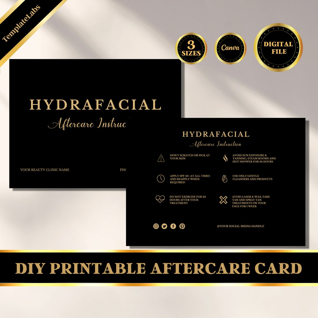Hydrafacial Aftercare, Aftercare Card, Esthetician Aftercare, Editable