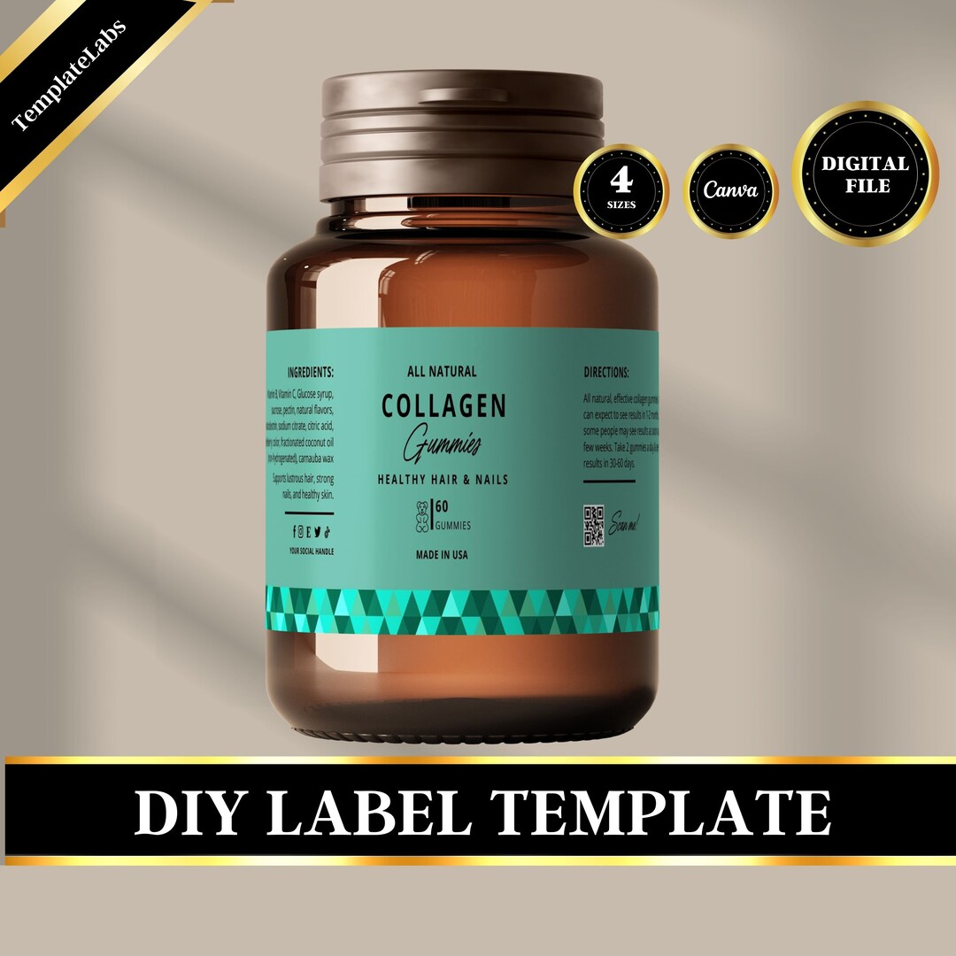 Collagen Gummies Label Template, Vitamin Label, Supplement Label ...