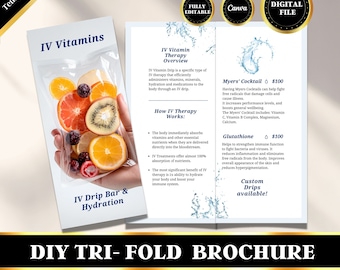 IV Vitamin Therapy Marketing, IV Drip Business, DIY Template, Iv Therapy, Trifold Brochure Template, Printable Template, Digital File