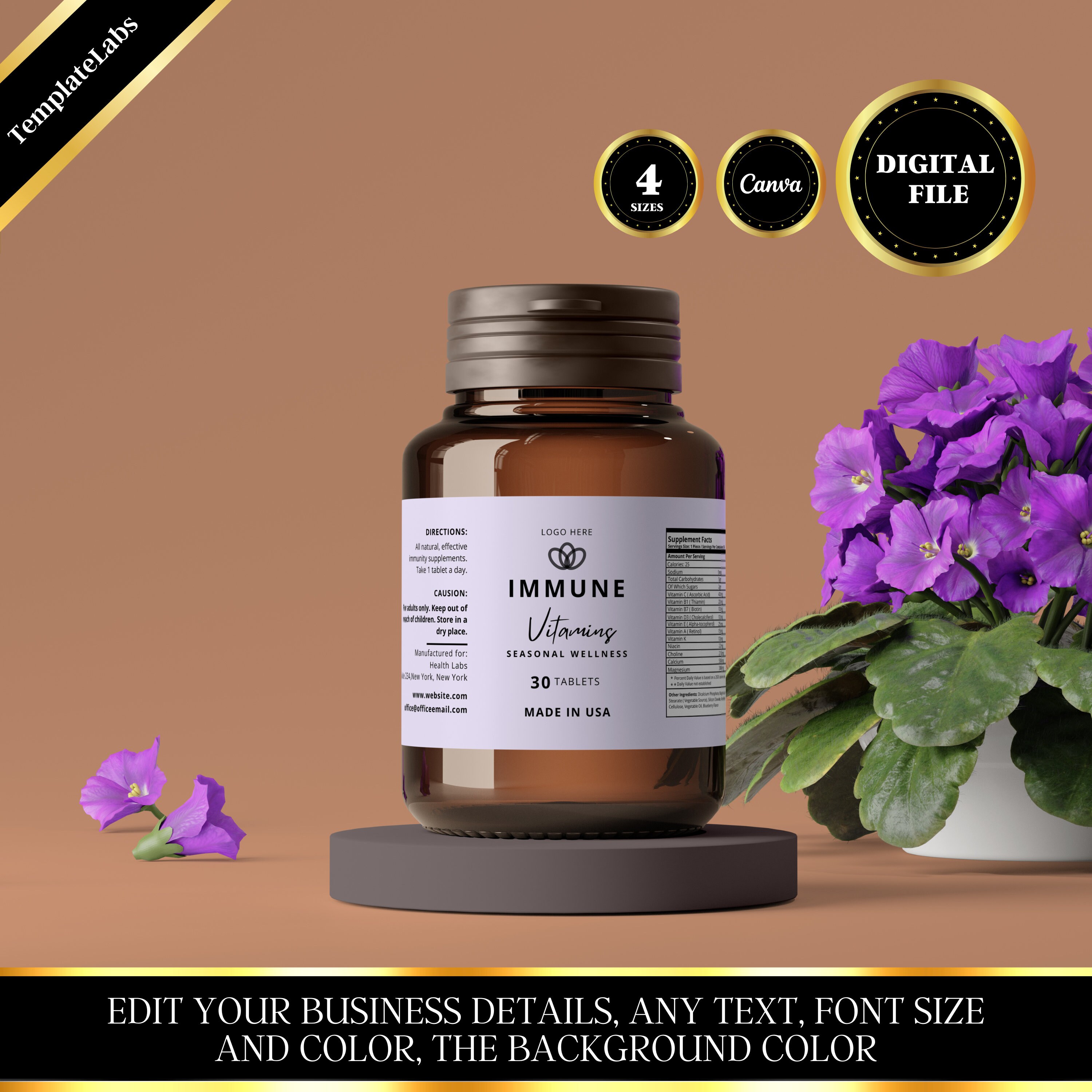 Supplement Bottle Label Supplement Label Template Vitamin Etsy