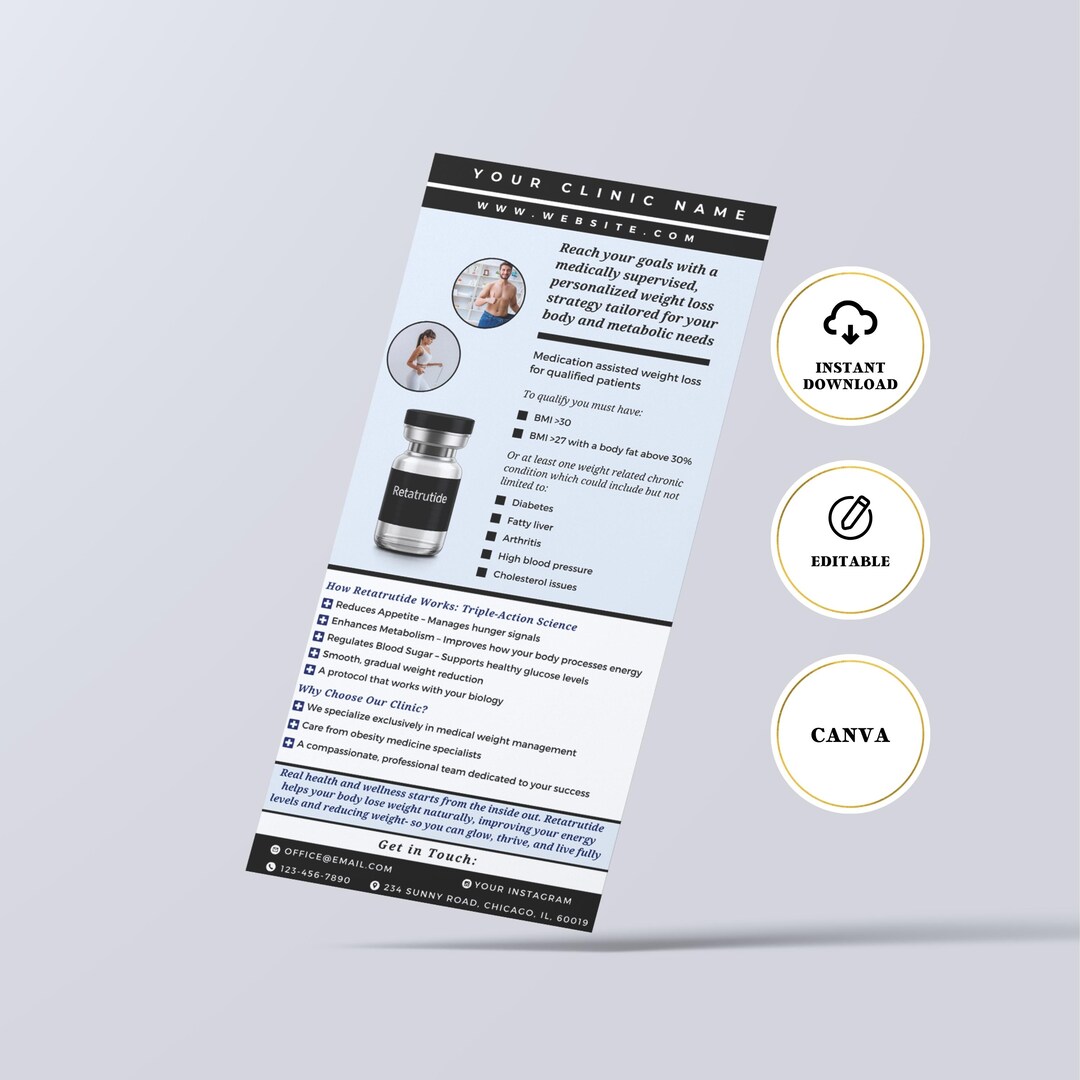 Reta Printable Flyer, Weight Loss Clinic, Flyer Rack, Medspa Flyer, P ...