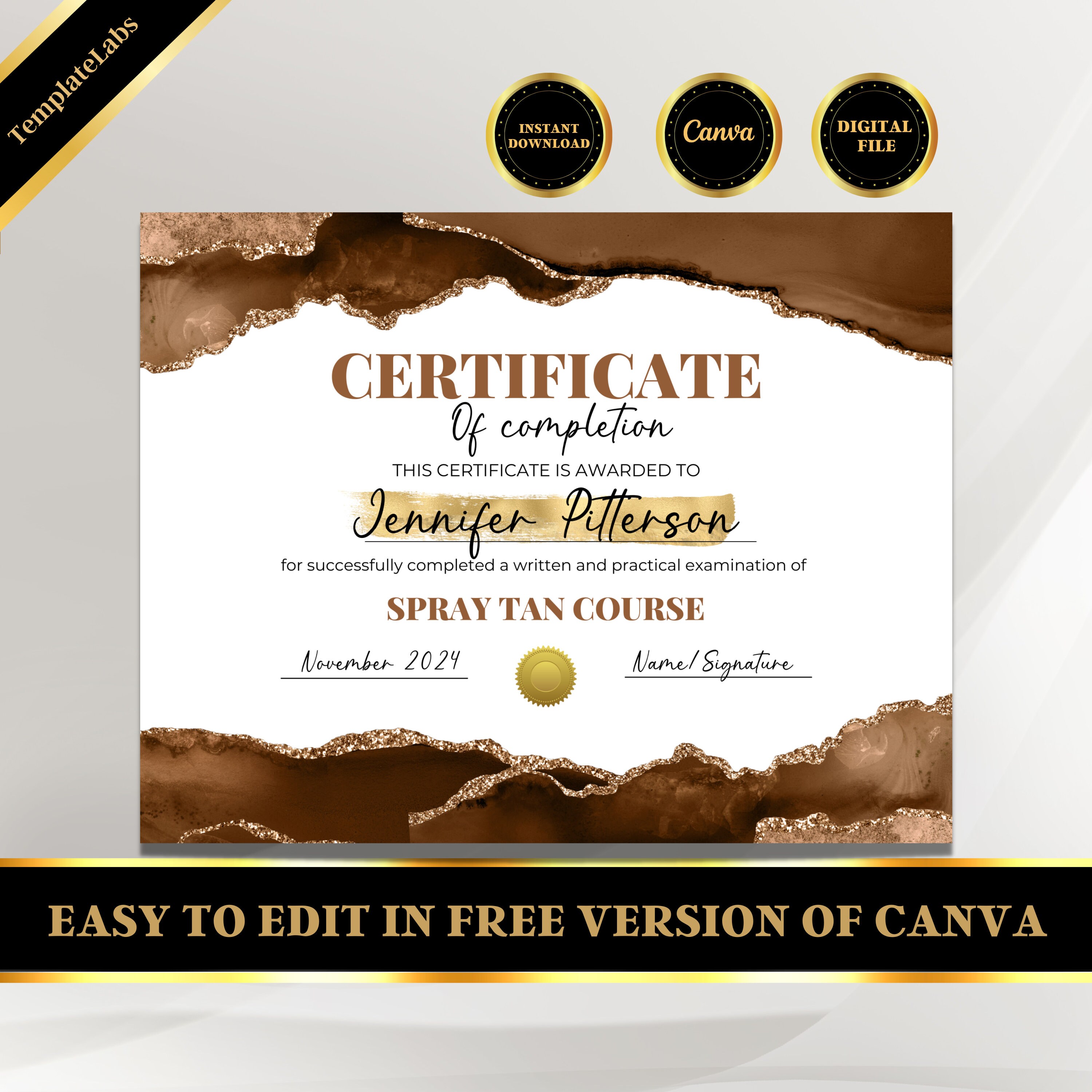Spray Tan Certificate Template Spray Tan Template Printable Etsy