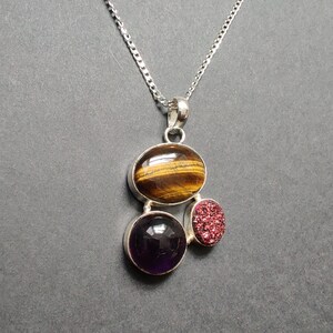 925 Sterling silver Tigers eye gemstone pendant silver necklace
