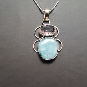 925 Sterling Silver Blue Topaz Amethyst pendant silver Necklace