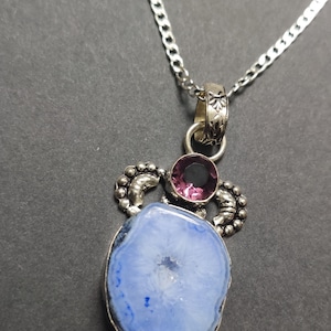 925 Sterling Silver Blue Topaz Amethyst pendant silver necklace