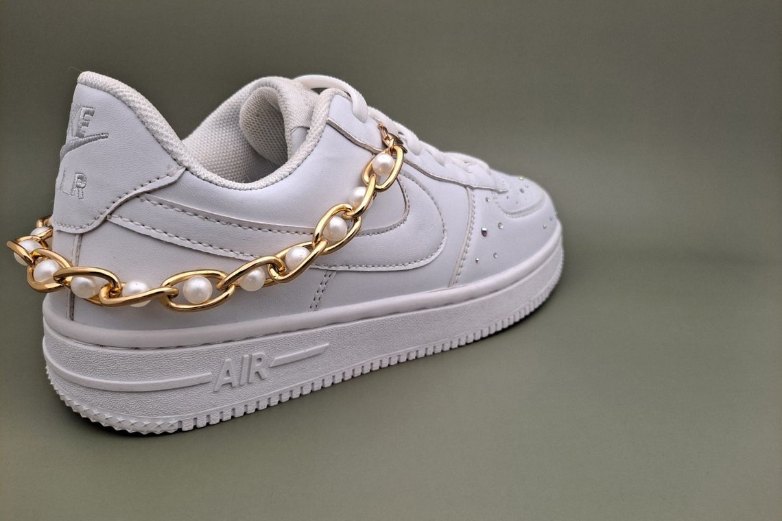 Gold pearl chain for shoes custom af1 shoes accessory | Etsy