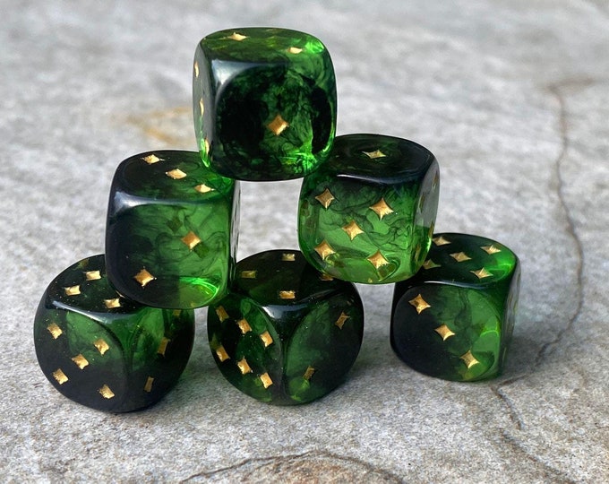 Necromancer's Nightshade - Rounded DnD Dice 12mm Mini D6s - Clear - Handmade resin dice set for Tabletop Gaming - Dungeons & Dragons
