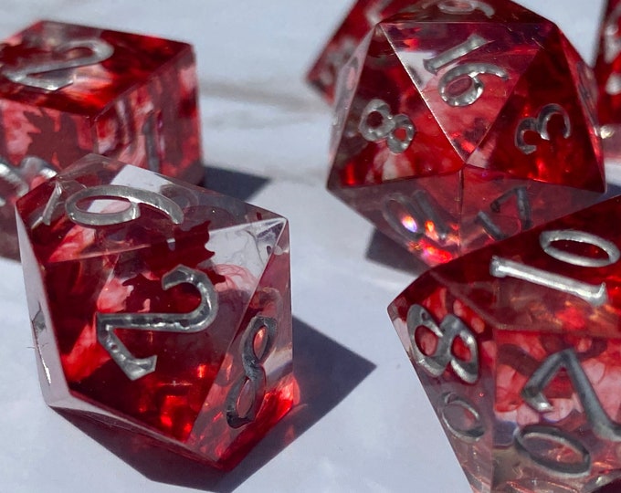 Autumn Tengu - Sharp DnD Dice - Clear - Handmade resin dice set for Tabletop Gaming - Dungeons & Dragons, Pathfinder, Cthulhu, Cyberpunk