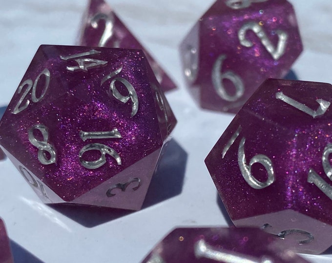 Amethyst Mischief - Sharp DnD Dice - Opaque - Handmade resin dice set for Tabletop Gaming Dungeons & Dragons, Pathfinder, Cthulhu, Cyberpunk
