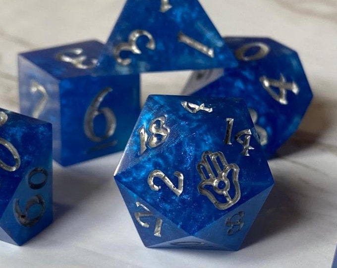 Mana Stone - Sharp DnD Dice - Glitter - Handmade resin dice set for Tabletop Gaming - Dungeons & Dragons, Pathfinder, Cthulhu, Cyberpunk
