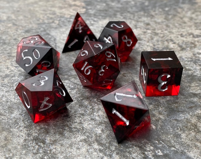 Elder Blood - Sharp DnD Dice - Clear - Handmade resin dice set for Tabletop Gaming - Dungeons & Dragons, Pathfinder, Cthulhu, Cyberpunk