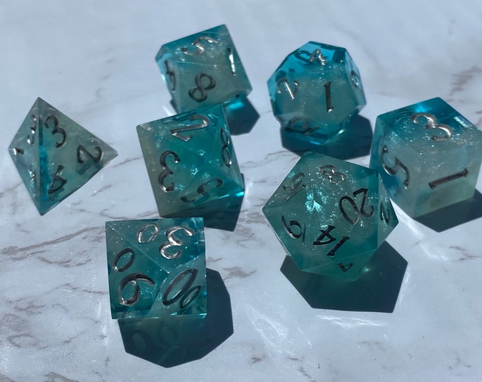 Hoarfrost - Sharp DnD Dice - Clear Opaque - Handmade resin dice set for Tabletop Gaming - Dungeons & Dragons, Pathfinder, Cthulhu, Cyberpunk