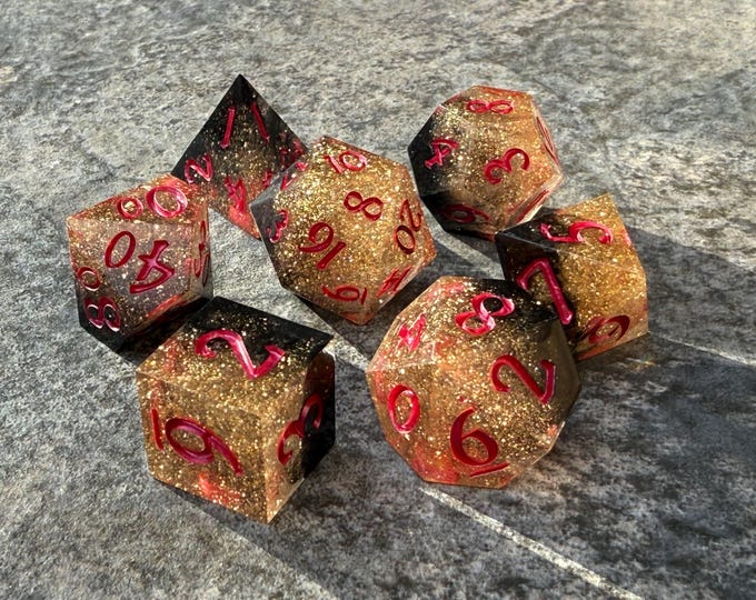 Cleric's Dark Side - Sharp DnD Dice - Glitter - Handmade resin dice set for Tabletop Gaming - Dungeons & Dragons, Pathfinder, Cthulhu