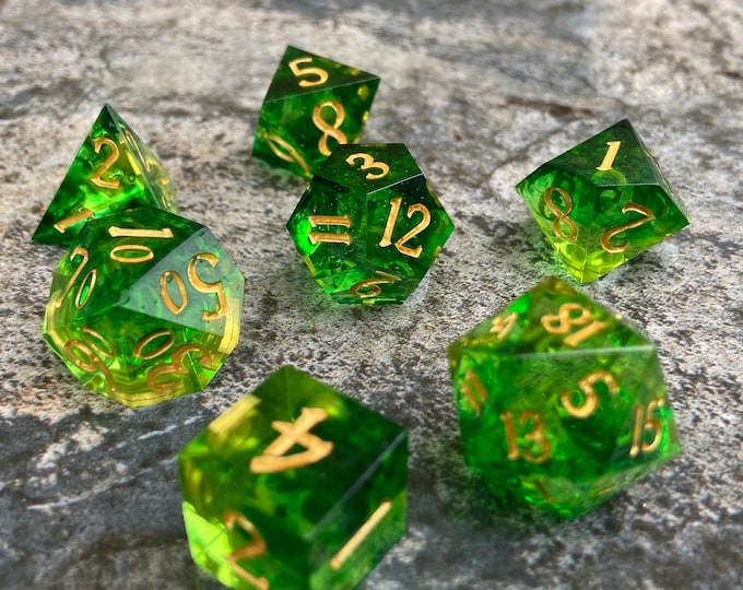 Light Forest - Sharp DnD Dice - Clear - Handmade resin dice set for Tabletop Gaming - Dungeons & Dragons, Pathfinder, Cthulhu, Cyberpunk