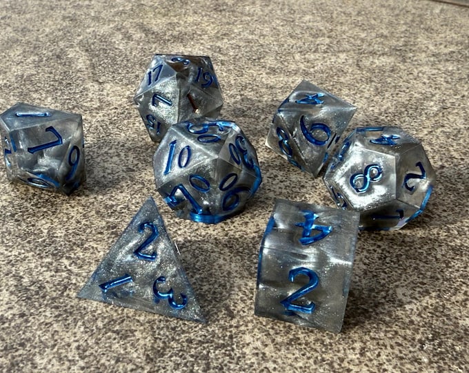 Storm Cloud - Sharp DnD Dice - Clear Opaque - Handmade resin dice set for Tabletop Gaming - Dungeons & Dragons, Pathfinder, Cthulhu