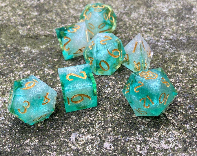 Druid's Dream - Sharp DnD Dice - Clear Opaque - Handmade resin dice set for Tabletop Gaming - Dungeons & Dragons, Pathfinder, Cthulhu