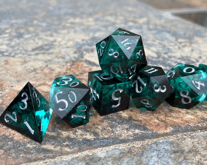 A Call Beyond - Sharp DnD Dice - Clear - Handmade resin dice set for Tabletop Gaming - Dungeons & Dragons, Pathfinder, Cthulhu, Cyberpunk