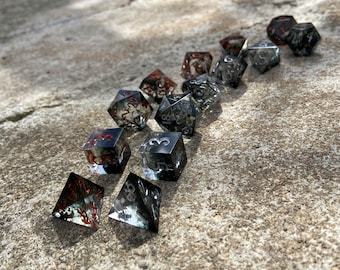 Handmade Resin DND Dice Set "Umbral Wight" | Custom Sharp Edge Polyhedral Fantasty Tabletop RPG Dice Set for D&D, Pathfinder, TTRPG