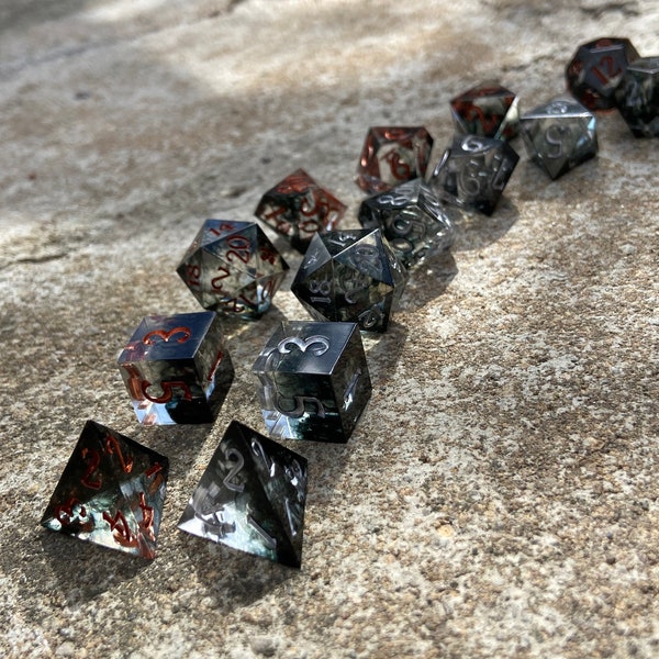 Handmade Resin DND Dice Set "Umbral Wight" | Custom Sharp Edge Polyhedral Fantasty Tabletop RPG Dice Set for D&D, Pathfinder, TTRPG