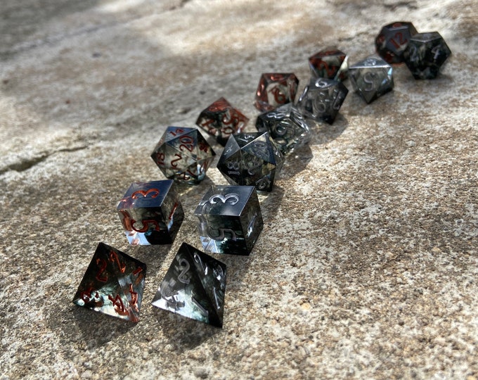 Umbral Wight - Sharp DnD Dice - Clear - Handmade resin dice set for Tabletop Gaming - Dungeons & Dragons, Pathfinder, Cthulhu, Cyberpunk